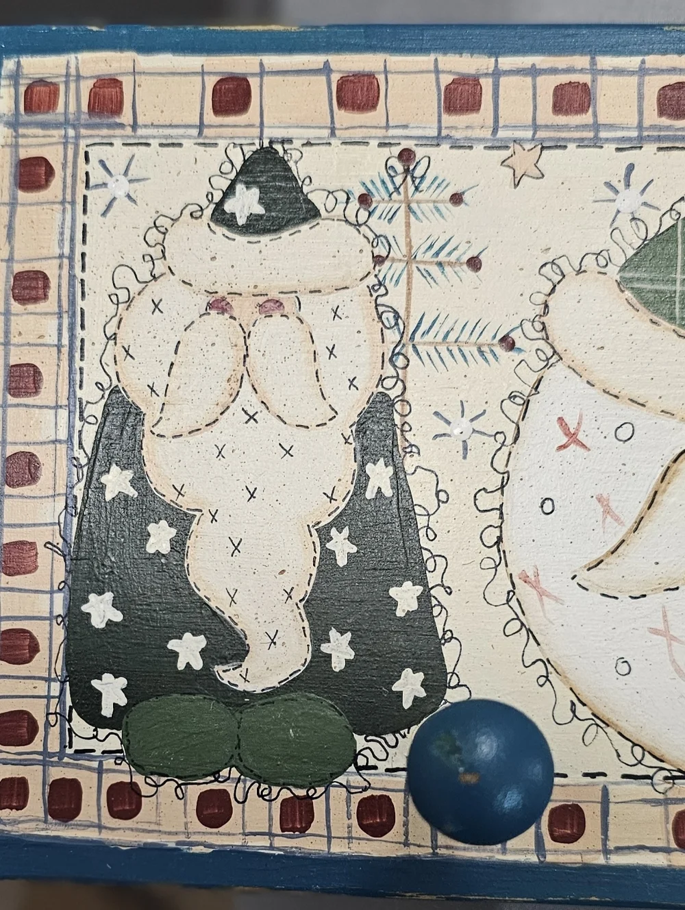 Hand Painted Christmas Wall Hook Rack Santa Snowman Folk Art Wooden Peg Rack 26”